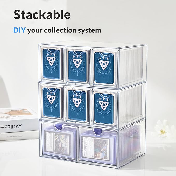 DEEIF 6 Drawer Trading Card Storage Box, 2200+ Cards Organizer with Divider, Clear Stackable Drawers for TCG, MTG, PTCG, Sports Cards (6 Drawer Card Box)