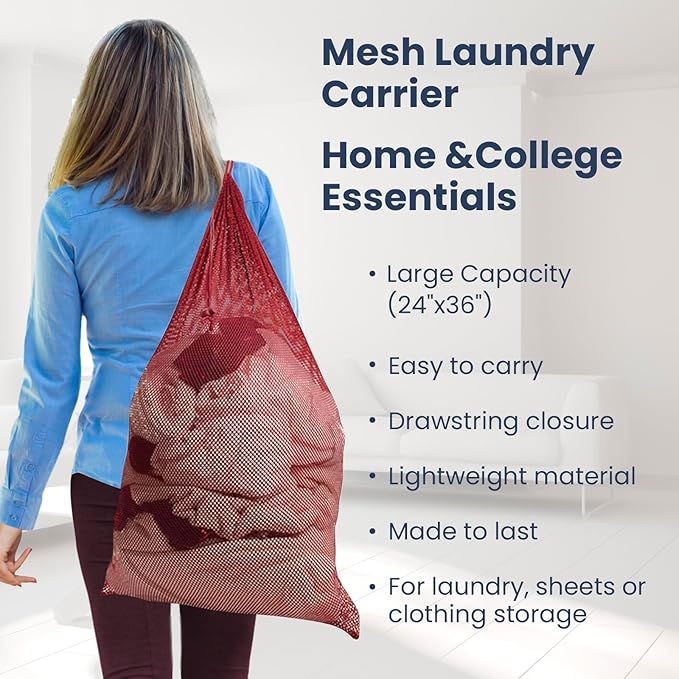 Premium Heavy-Duty Mesh Laundry Bag - Clothes Hamper w/Drawstring - Home & College Essentials Burgundy (36"x24")