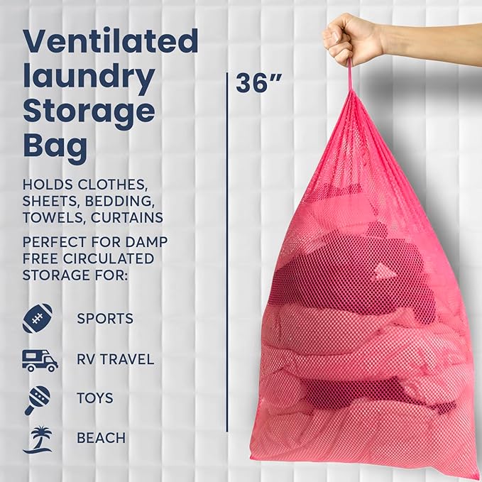 Premium Heavy-Duty Mesh Laundry Bag - Clothes Hamper w/Drawstring - Home & College Essentials Pink (36"x24")