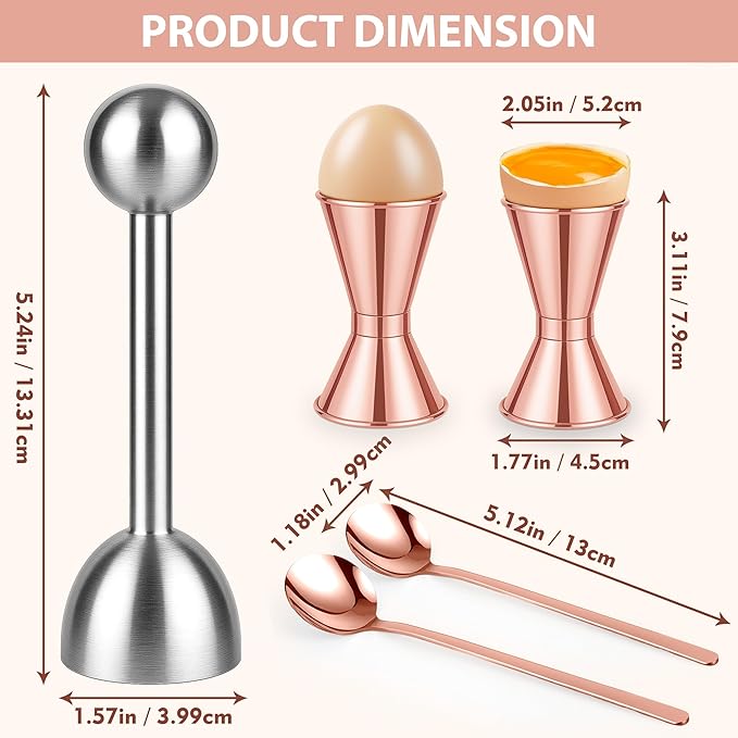 Egg Cups For Soft Boiled Eggs Set Of 5 - Includes 1 Stainless Steel Egg Cutter & 2 Egg Spoons & 2 Soft Boiled Egg Holder, Effortless & Precise Cracking - For Breakfast, Afternoon Tea, Parties