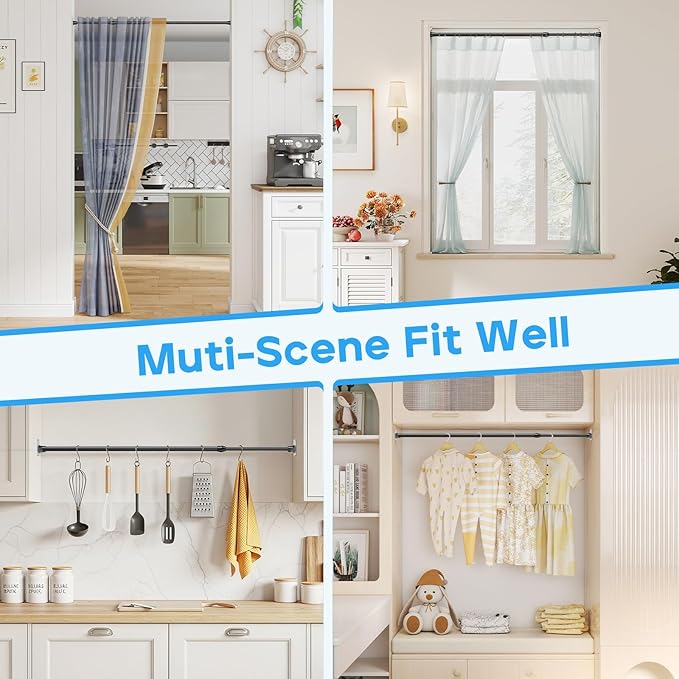 MEXAU 2pack Tension Curtain Rod 27 to 38 Inch, Black Spring Tension Rods Curtain Rods Adjustable Spring Rod Extendable Tension Rod for Kitchen