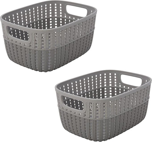 Simplify 2 Pack 2 Tone Sailor Knot Plastic Storage Tote | Decorative Basket | Closet Organization | De-clutter | Accessories | Toys | Bathroom Organization | Small | Grey/Grey