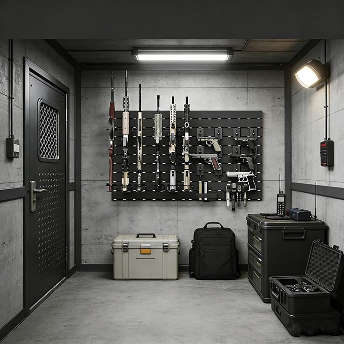 Wall Rack System - Aluminium Heavy-Duty Tactical Storage for Rifles, Carbines, Shotguns & Handguns, Modular Slatwall Organizer Holds up to 6 Rifles, 10 Pistols & 4 Mags