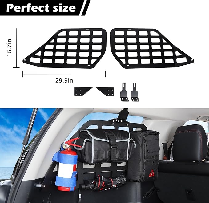 RT-TCZ for 4Runner Rear Window Molle Panel Kit, Trunk Modular Storage Panel System for Toyota 4Runner 2010-2023 Black Storage Accessories 2pcs