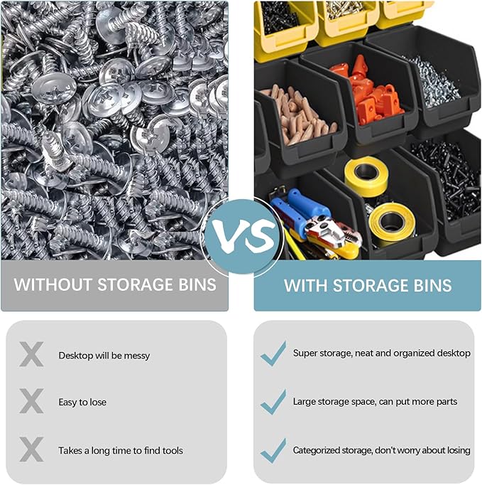 Wall Mounted Storage Bins, Nut and Bolt Organizer, Plastic Bolt Bin, Screw Organizer, Storage Bins for Garage (RED+BLUE+BLACK, EXTRA LARGE(90PCS))