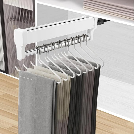 Pull Out Closet Valet Rod, Adjustable Sliding Heavy Duty Steel Top Mounted Clothes Storage Hanger Rail for Closet Wardrobe (497mm/19.6inch)