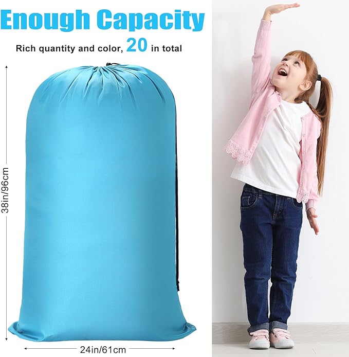 Nuogo 20 Pcs Laundry Bag Washable Travel Laundry Bags with Drawstring Lock Closure Large Heavy Duty for Camping Tent Blankets Dirty Clothes Yarn Fabric Storage, 38 x 24 Inches
