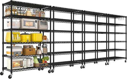 PrimeZone 6 Tier Wire Shelving with Wheels 79''H 1500lbs Storage Shelves NSF Certified Heavy Duty Steel Metal Shelf Adjustable Rolling Rack Kitchen Garage Closet Pantry Laundry 79''HX36''WX16''D 4Pcs