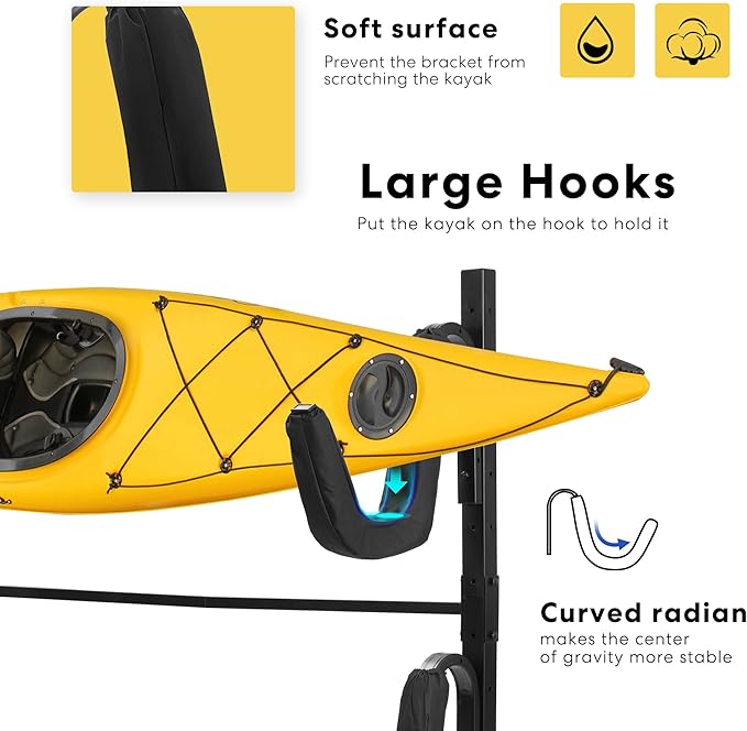 VIVOHOME Kayak Storage Rack, Adjustable Freestanding Dual Stand for Kayaks, SUP Boards, Canoes & Paddle Boards, Heavy Duty, Supports up to 175 lbs