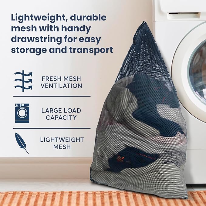 Premium Heavy-Duty Mesh Laundry Bag - Clothes Hamper w/Drawstring - Home & College Essentials Navy Blue (36"x24")