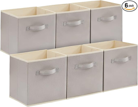 Lifewit Storage Cubes, Foldable Decorative Fabric Storage Baskets for Organizing Home Organizers with Handles for Shelves, Closet, 11 Inch Bins, 18L Light Gray, 6 Packs