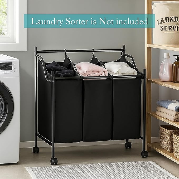 3 Pcs Black Hypotenuse Laundry Sorter Replacement Bags Hamper Cart Removable Replacement Bags Laundry Storage Organizer Bag Hamper Liner, No Hooks (14.76 x 8.66 x 23.23 Inch)