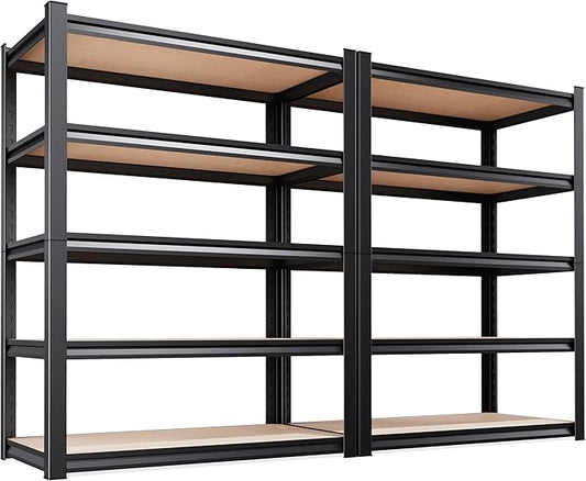 71''H 35.4''W Storage Shelves,2500LBS Garage Shelving ,Adjustable Garage Shelves ,Heavy Duty Metal Shelving, 5 Tier Wood Utility Steel Shelf, Shelving Units and Storage Rack fo Kitchen Pantry 2 Pack