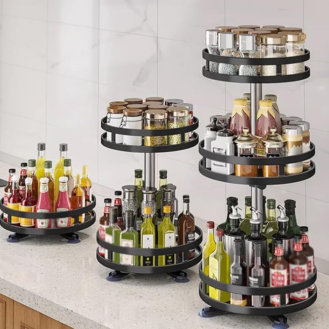 Rotating Spice Rack, Multi-Layer Tier Lazy Susan Turntable, Rotates 360 Degrees, Adjustable Shelves, Double Layer, and A Revolving Design Make it the Perfect Spice Holder ( Color : Black , Size : 3 la