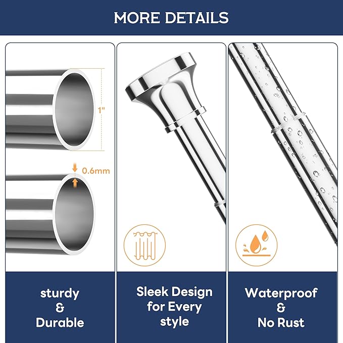 STARLATTA Adjustable Shower Curtain Rod 31-80 Inch, Never Rust Stainless Steel Silver Tension Rod, 1" Heavy Duty No-Drill for Bathroom, Kitchen & Closet