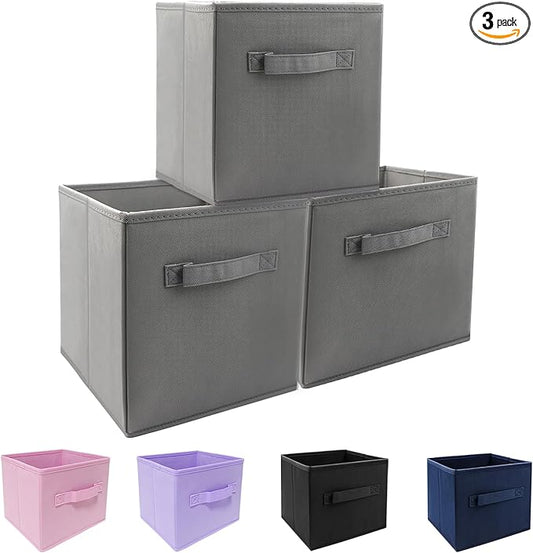 EBIGIC Mini Size 3-Pack Cube Storage Bins 9.0"x7.5"x7.5" Fabirc Foldable Closet Toy Organizer Collapsible Cloth Gray