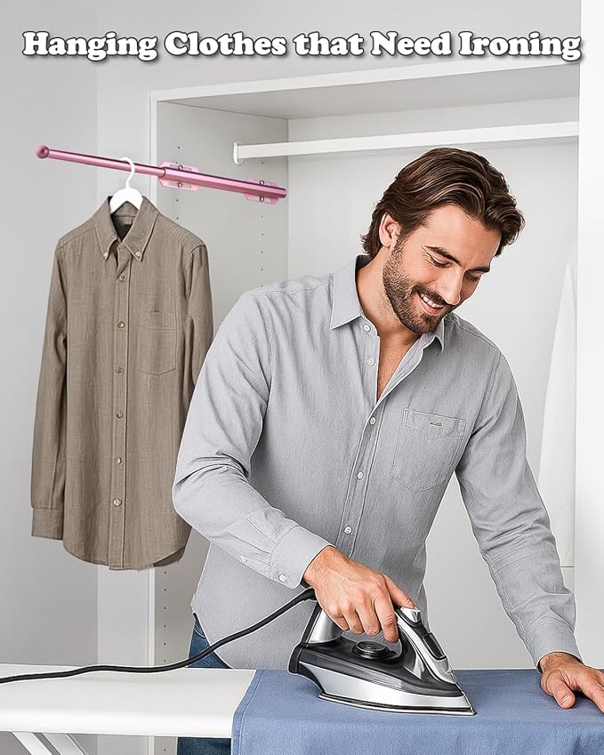 12" Valet Rod for Closet Pull Out, Adjustable extending closet rod, Standard Retractable closet rod organization rack, Valet Clothing Hanger Rods Extender for Wardrobe Laundry Bathroom (Pink)