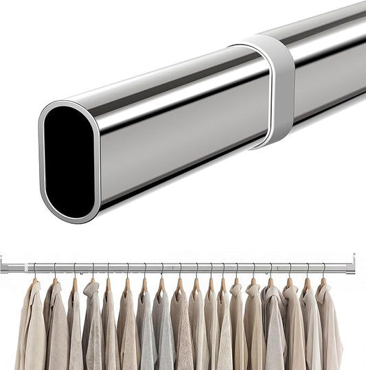 Oval Closet Rod 18-40 Inch Adjustable Closet Rods for Hanging Clothes Heavy Duty Silver Poles Bar with End Supports Rust Proof Wardrobe Rod for Laundry Room RV