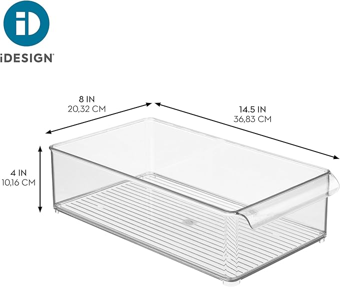 iDesign Stackable Fridge Storage Bin with Front Handle - Clear - Made in USA
