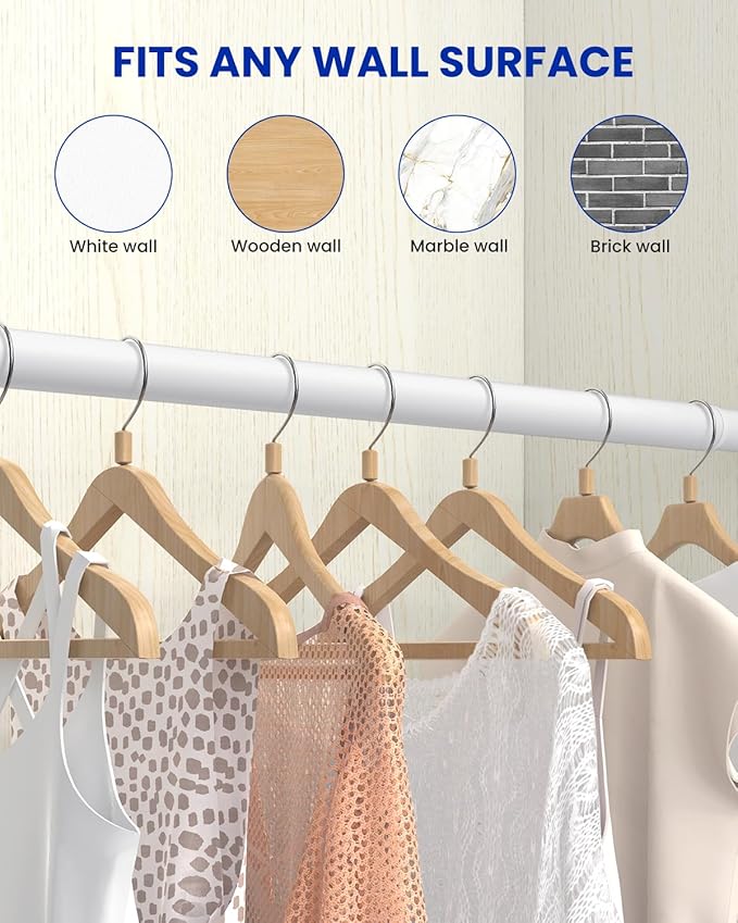 Supforce Closet Rods for Hanging Clothes, 17 to 84 Inches Stepless Adjustable Metal Closet Rod, 1.3 Inches Heavy Duty Clothes Hanging Rod for Closet Wardrobes Laundry RV, White