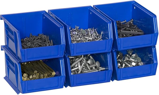 Akro-Mils 30210 AkroBins Plastic Storage Bins, Space-Saving Stackable Bins for Garage, Pantry, Craft Organization, 5" x 4" x 3", Blue,(Pack of 24)