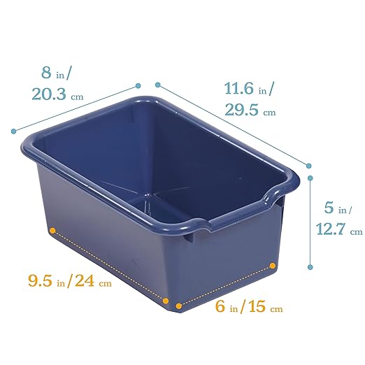 ECR4Kids Scoop Front Storage Bin, Multipurpose Organization, Navy, 15-Piece