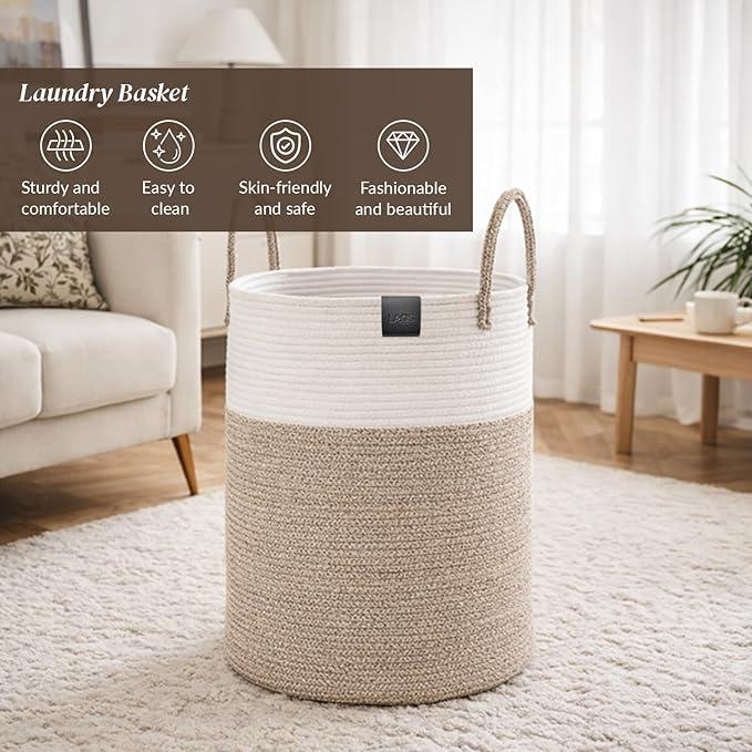 Laundry Basket 58L, Large Laundry Hamper for Dirty Clothes, woven baskets for storage Bedroom, Bathroom & Nursery, Sturdy Laundry Bin for Blanket Storage, Kids Clothes Hamper