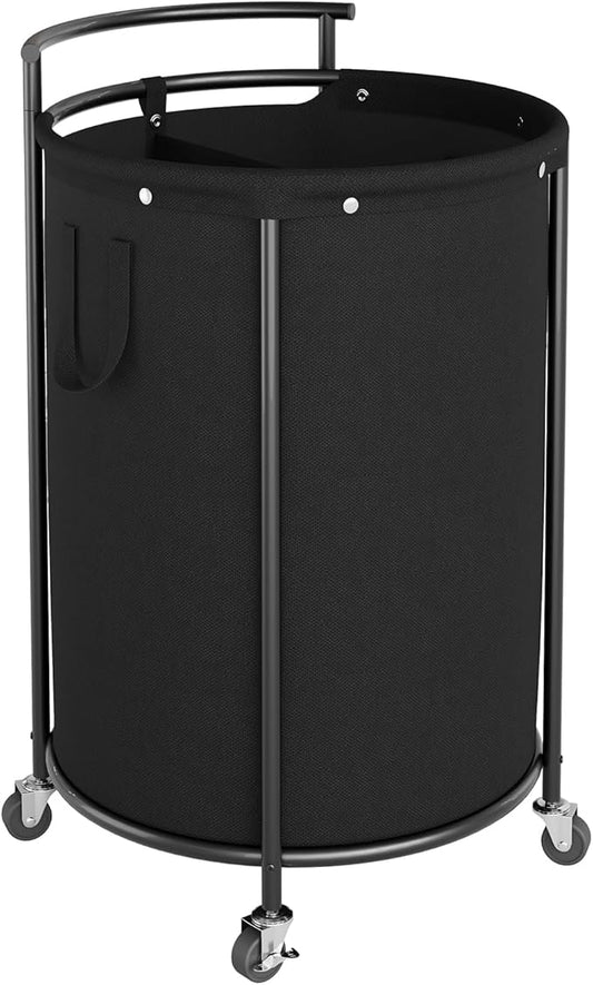 Chrislley 160L Double Laundry Hamper with Wheels, Rolling Laundry Basket with Removable Bag,Round Iron Laundry Cart with Steel Frame and Handle, Dirty Clothes Hamper Organizer for Dorm,Hoom(Black)