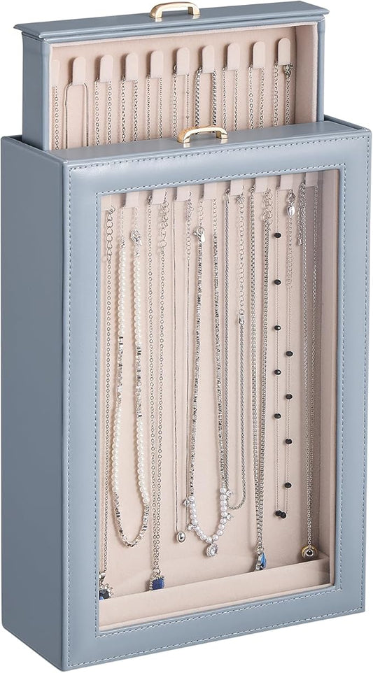Lolalet Necklace Organizer Box, Jewelry Storage Box with Clear Window for Necklaces Bracelets, Tangle-Free Necklace Display Case for Women Girls, Mothers Day Gift