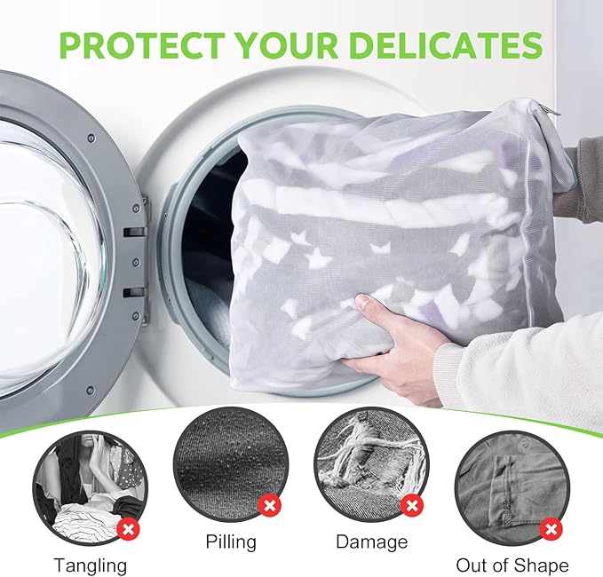 OTraki Large Mesh Laundry Bag 16x20 inch Hanging Lingerie Bag Mesh Laundry Bags with Handles Delicates Hanging Laundry Washing Machine Zipper Opening Wash Bag for Coat Sweater Sock Sheet, White