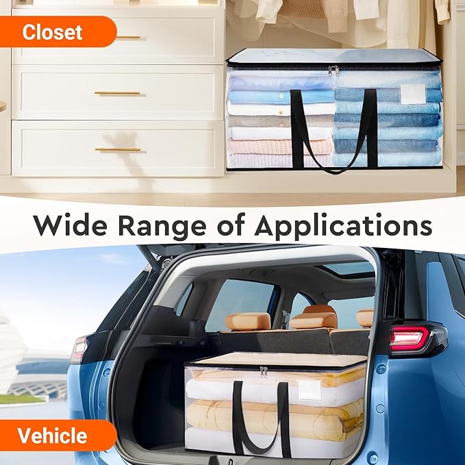 BlissTotes Clear Moving Bags Heavy Duty, 93L Extra Large Storage Bags with Zipper & Reinforced Handles, Waterproof PP Moving Totes for Clothes, Bedding, Comforters, Space Saving Storage (2 Pack)