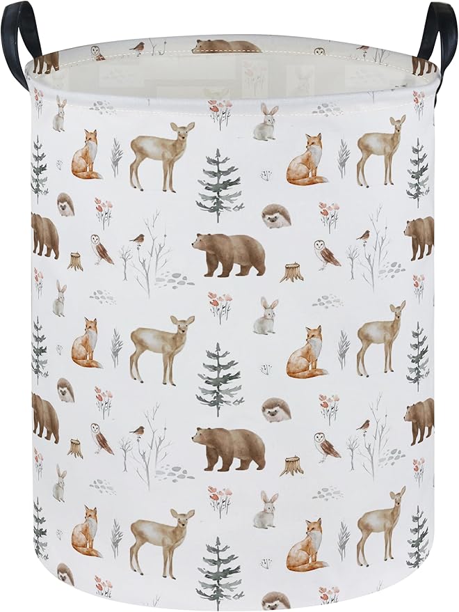 Essme Kids Laundry Basket,Animal Hamper Waterproof Storage Bin for Boys, Woodland Hamper,Gift Baskets(Woodland Animal)
