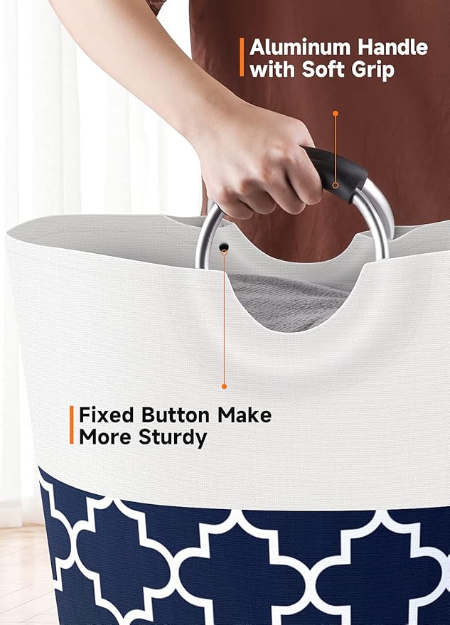Fabspace Large Laundry Basket Laundry Hamper Bag Washing Bin Clothes Bag Collapsible Tall with Handles Waterproof Travel Bathroom College Essentials Storage for College Dorm, Family (Blue) 82L