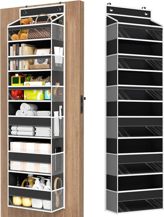 Mefirt Over The Door Organizer, 6 Shelf Door Hanging Organizers with 6 Large Capacity Pockets, Behind Door Storage Hanging Shelves for Closet Wall Bathroom Bedroom Nursery