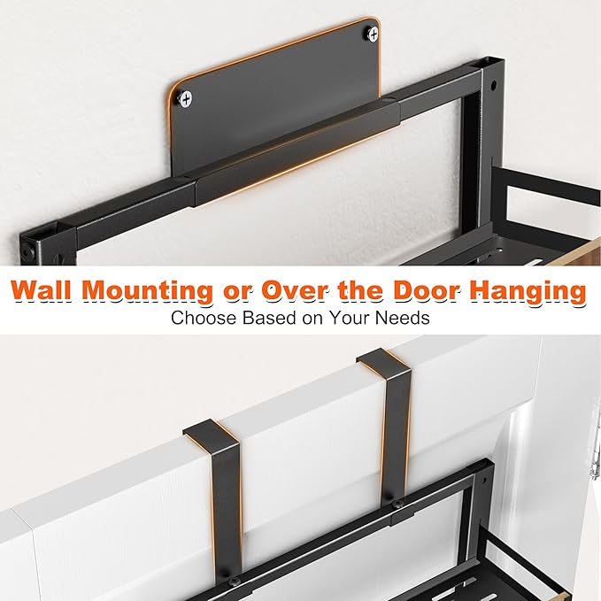 Aquzee Heavy Duty Pantry Door Organizer, 6-Tier Over the Door Pantry Organizer, 2 IN 1 Hanging Wall Mount Spice Rack, Adjustable Baskets, Spice Organization for Cabinet Kitchen Closet
