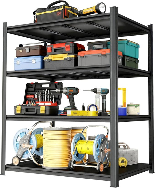 63''H*48W'' Garage Shelving Metal Garage Shelf Unit 4-Tier Storage Shelves Heavy Duty Shelf Organizer Industrial Shelves for Warehouse Basement Kitchen Pantry Commercial, Black