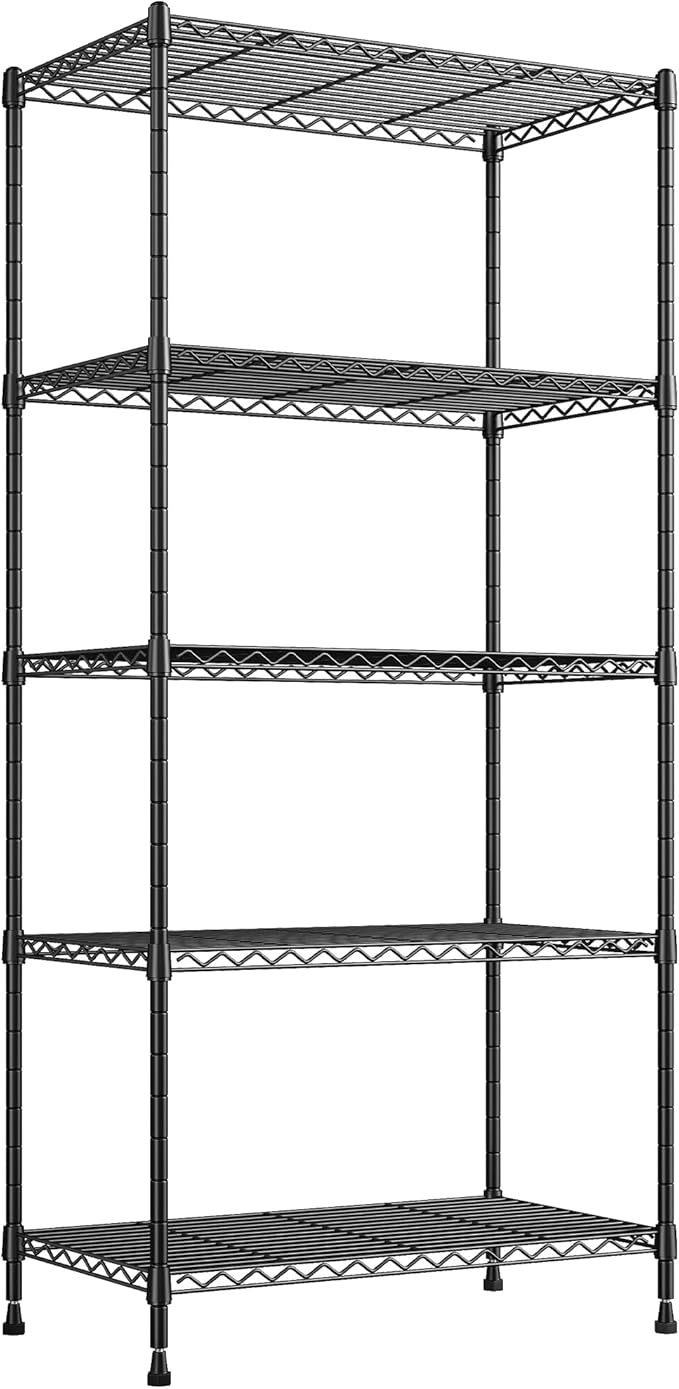 REIBII 5 Tier Wire Shelving, 23.2" W Metal Shelving, Small Space Corner Storage, Adjustable Shelves, Leveling Feet, Metal, for Kitchen, Bedroom, Pantry, Closet,Laundry Room