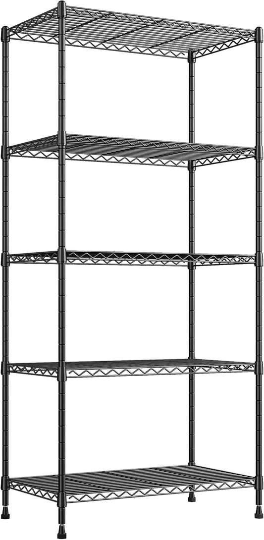 REIBII 5 Tier Wire Shelving, 23.2" W Metal Shelving, Small Space Corner Storage, Adjustable Shelves, Leveling Feet, Metal, for Kitchen, Bedroom, Pantry, Closet,Laundry Room
