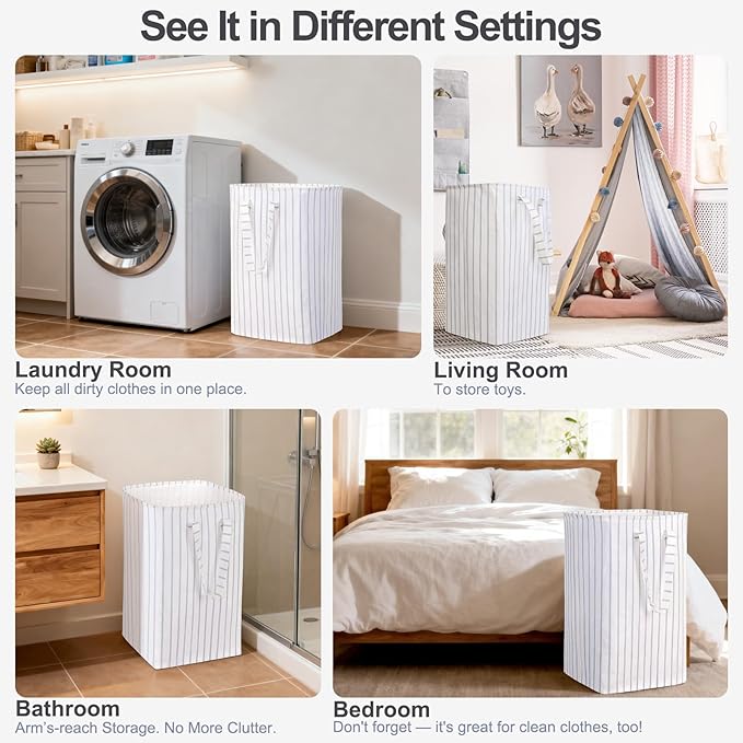 Laundry Hamper Collapsible Laundry Baskets, Freestanding Waterproof Clothes Hamper with Reinforced Handles in Laundry Room Bedroom Bathroom College Dorm for Adults, Blue 11.8"×15.7"×23.6"