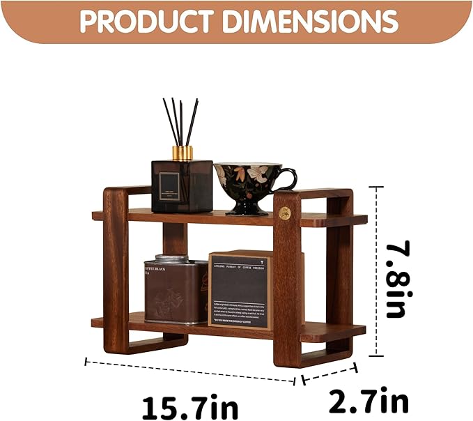 Coffee Station Organizer for Kitchen Walnut Wooden Countertop Mug Holder 2 Tier Wooden Cup Organizer Stand Shelf