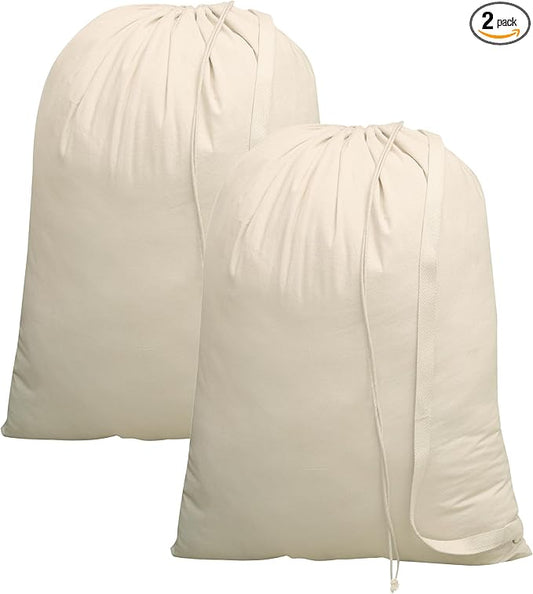 Laundry Bags| Storage bag| Heavy Duty Canvas Cotton Long Strap with Drawstring Closure| Travel Bag for Dirty Clothes| Hamper Liner and Machine Washable for Home College Dorm| 2 Pack 28"x36"