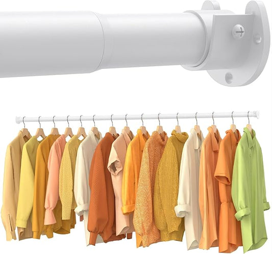Closet Rods for Hanging Clothes, 17-54 Inch No-Cut Stepless Adjustable Closet Rod, 1.3 Inch Heavy Duty Metal Closet Hanging Rod with Brackets, White Closet Bar for Closet, Laundry Room, RV, Wardrobes