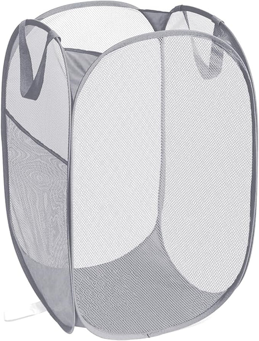 Durable Collapsible Laundry Baskets, Foldable Laundry Hamper with Side Pocket, Tear-resistant Clothes Hampers for Bathroom, Laundry, Kids Room, Dorm or Travel Grey
