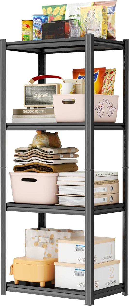PRESTELION 54" H Storage Shelves 4-Tier Metal Shelf Garage Shelving Unit Adjustable Storage Rack for Basement, Warehouse, Pantry, Closet, Kitchen 54" H x 19.7" W x 13.8" D, Black