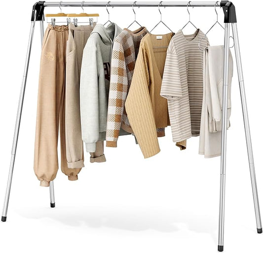 Clothes Drying Rack, Foldable Drying Rack Clothing, Stainless Steel Laundry Rack, Free-Standing, Indoor Outdoor Use with Travel Friendly Design, Collapsible for Home, Camping, Theater, RV Use, Black