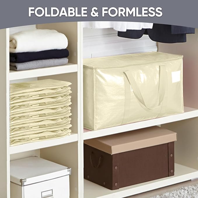 TICONN 2 Pack Extra Large Moving Bags Heavy Duty with Zippers & Carrying Handles, Durable Storage Bags Moving Boxes for Closet Organizers and Storage (2 Pack, Cream)