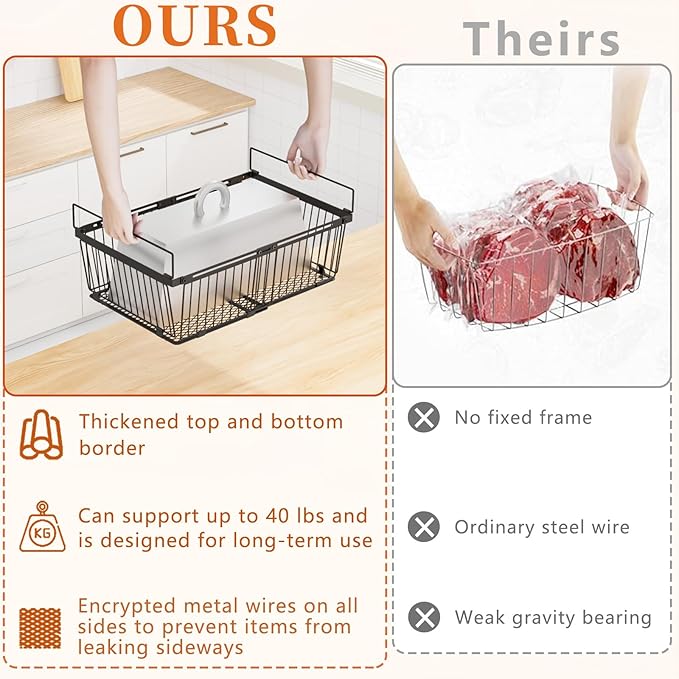 Large Freezer Organizer Bins，Upgraded Bottom Leak-Proof net，Fit 10 to 20 Cu.Ft Deep Freezer，2 Pack， Expandable Stackable Chest Freezer Organizer Bins , for Fridge, Deep Freezer, Cabinet