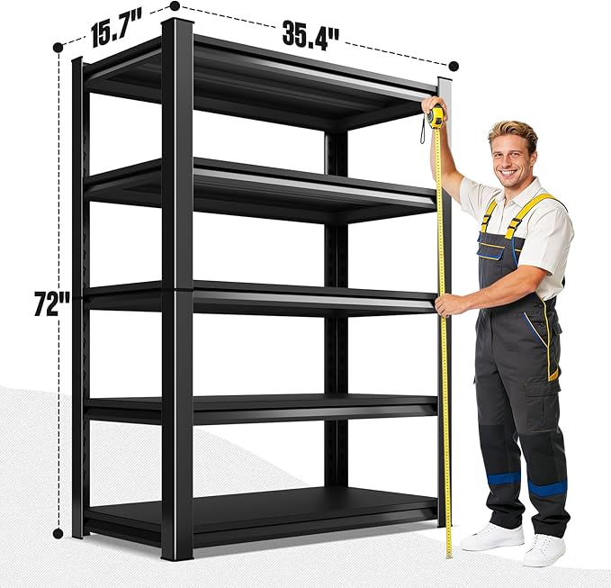 2500lbs Heavy Duty Garage Shelving, 5-Tier Adjustable Storage Shelves, 72" H x 35.4" W x 15.7" D, Utility Metal shelvingfor Warehouse, Basement, Garage