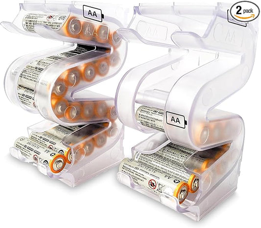 Battery Ladder Organizer Case for AA Batteries - Stackable or Mounted Vertical Storage Battery Dispenser for Home, Garage, & Workshop (2-Pack, Holds 40 AA Batteries Total)
