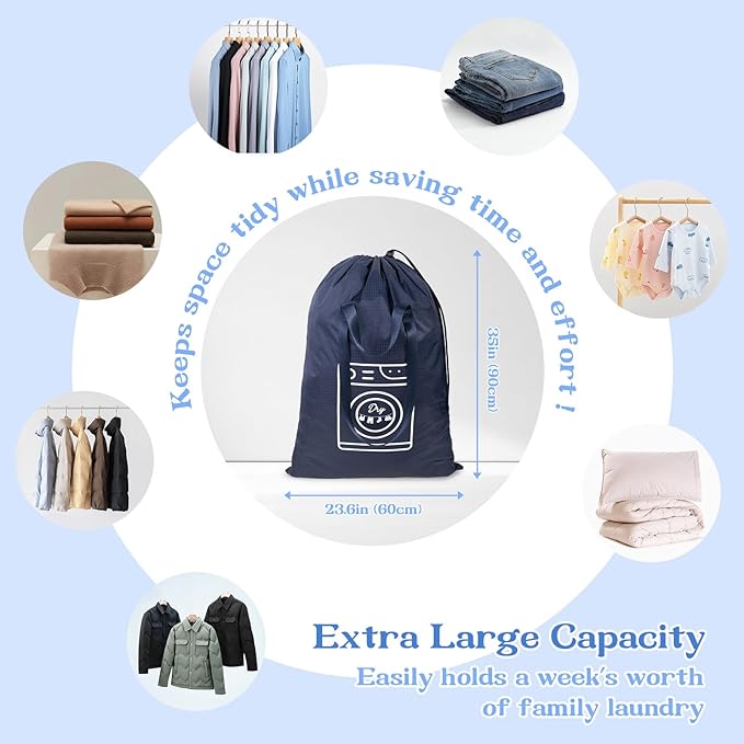 MissBoy 120L Heavy Duty Nylon Laundry Bag with Shoulder Handles, Tear-Resistant & Splash-Proof Dirty Clothes Storage Pouch for College Dorms, Laundromat & Beach Travel, Foldable & Washable